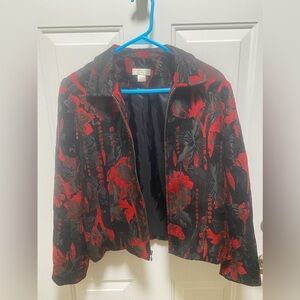 Christopher & Banks S Black Red Floral Jacquard Zip Jacket Brocade Tapestry Top